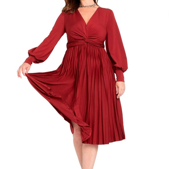 Elegant Burgundy Long Sleeve Dress - Picture 2 of 2